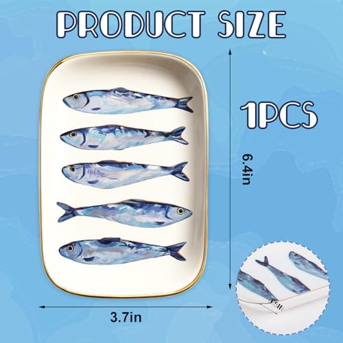 FYSUIMU Sardines Trinket Tray Ceramic Jewelry Dish Aesthetic Fish Decorative Key Tray for Home Bathroom Dresser Table Countertop Decoration