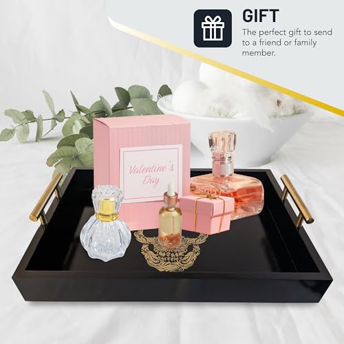 Gothic Skull Serving Tray with Gold Handles – Black Gloss Wooden Ottoman Tray for Coffee Table, Bar, or Kitchen – Elegant Gothic Decor & Unique Gift for Halloween, Horror & Alternative Style Lovers - style: SKULL