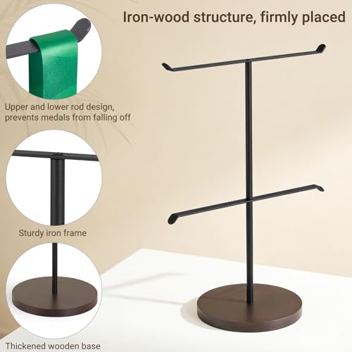 Mkono Medal Hanger Display, Metal Medal Holder, Race Award Medals Display Stand for Running, Sports, Marathon, Wrestling, Taekwondo, Wood and Iron Material, 12x16 Inches