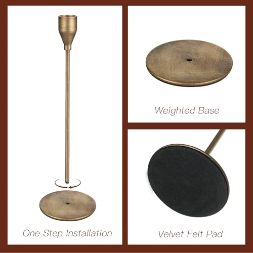 Brass Taper Candle Holders: Set of 3 Tall Candlestick Holder for Table Centerpiece Metal Gold Candles Stick Holders Candle Stand Brushed Wedding Decor - color: Brass, size: 3PCS