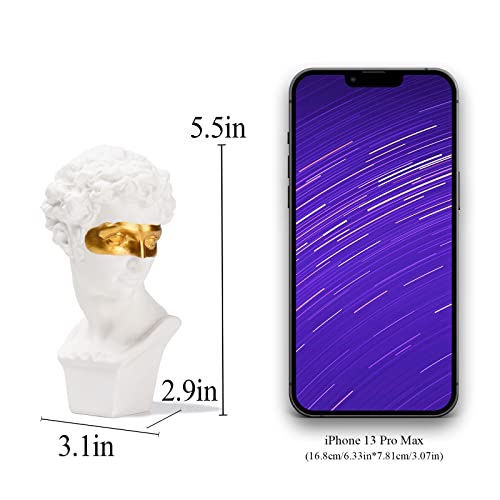 BRABUD Greek Mask David Man Bust Statue Resin White Gold Classic Roman Sculpture Modern Art Home Office Study Room Bookshelf Decor Collectible Gift TQGJBS341