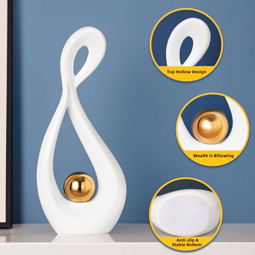 Modern Abstract Sculpture Home Decor, White and Gold Decor, Living Room Decoration Table Accessories, Table Art Ceramic Statue Decor, Centerpiece for Dining Room - color: White and Gold 1