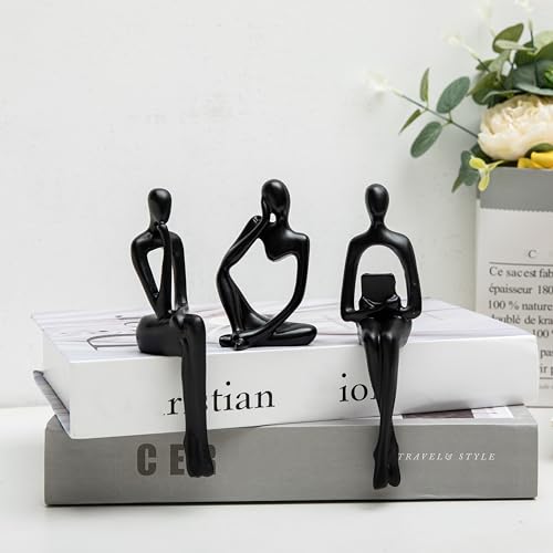 Prettidecor Home Decor Thinker Statue Accents, Set of 3 Thinker Sculptures Office Decor Modern Abstract Resin Decoration on Shelf Table Desk for Living Room Office Bedroom (Small Black) - color: Black, size: Small