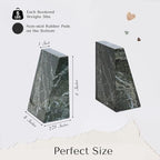 Modern Wedge Marble Bookends – Hand Carved, Polished Stone Bookends w/Non-Slip Rubber Pads – Lightweight & Compact Decorative Bookends (Green) - color: Green