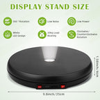 Colingmill LED Light Motorized Rotating Display Stand Turner 360 Degree Display Spinner 10 Inch/44lbs Black Electric Rotating Display Base with USB Cable for Photography Products Display Jewelry