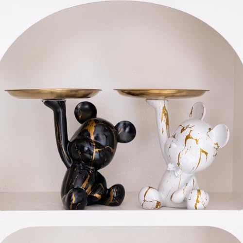 Bear Jewelry Tray Organizer for Keys, Lipsticks, Earrings and Accessories, Bear Statue Suitable for Living Room, Office, Entryway Table and More (White & Gold) - color: White & Gold