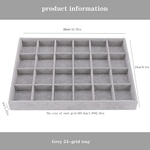 Large Velvet Jewelry Tray, Drawer Organizer for Jewelry in Dresser, Stackable Jewelry Drawer Organizer Inserts for Earring Necklace Bracelet Rings(Grey,24grid) - color: Grey, size: 24grid