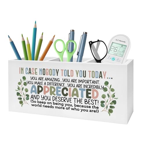 Boho Inspirational Pencil Pen Holder for Desk, Appreciation Gifts for Coworkers, Boss Gifts for Women Men Wooden Pencil Holder Organizer for Home Office Desk Accessories - color: Color-Desk accessories white 13