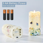 Eywamage Fiber Optic Flameless Pillar Candles with Remote Set of 3, Butterfly Floral Spring LED Candles Battery Operated Φ 3" H 6" - color: Butterfly Floral