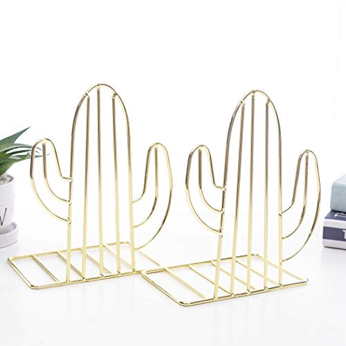 Creative Minimalist Style Bookends Metal Adjustable Books Holder Stand Book Rack Desk Bookend - Cactus, Gold - color: Cactus, Gold