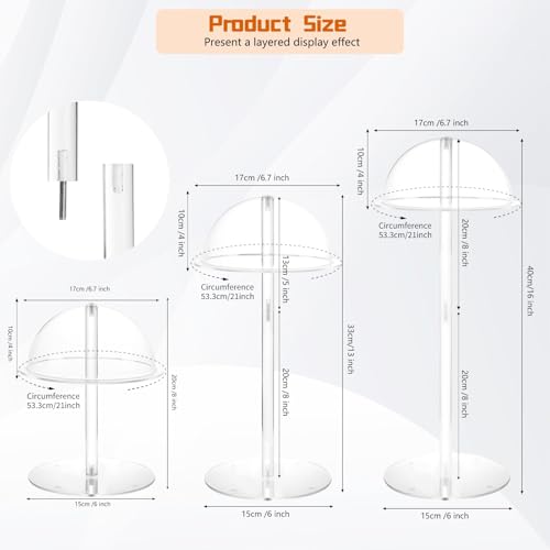 Acrylic Hat Stands for Display, 3 Sets 8" 13" 16" Adjustable Height Baseball Cap Holder, Durable Cowboy Hat Rack Stand, Wig Holder Display Stands for Vendors Retail Salons Home Closet - size: Fixed 8"/13"/16" - 3 Pack