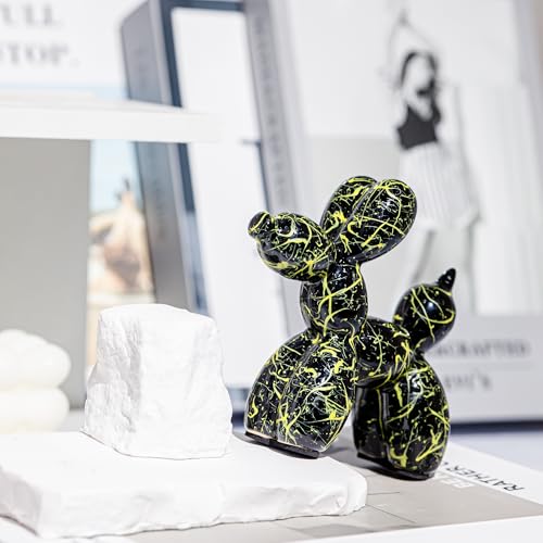 Creative Black Balloon Dog Statues Small Ceramic Animal Sculpture Modern Home Decor Living Room Desktop Decorations Bedroom Office Cabinet Ornament (Black-C) - color: Black-c