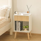 Fultyle Nightstand, Modern Bedside Table with Drawer and Open Shelf, Fluted Night Stand with Solid Wood Legs for Bedroom, Living Room, Office (White Oak) - color: White Oak