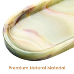 Natural Marble Decorative Tray for Countertop Organizer,Vanity Tray Trays for Jewelry Perfume Candle, Luxury Oval Stone Dish for Bathroom, Bedroom, 9.8"x4.4" Catchall Tray, Olive Green