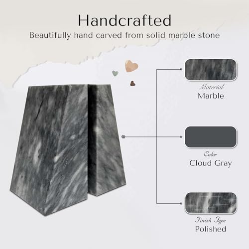 Modern Wedge Marble Bookends (Cloud Gray) - color: Cloud Gray