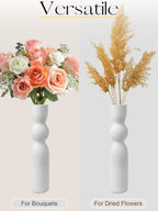 Tall Skinny Vase 15 Inch Thin Vases, Handmade Ceramic Flower Vase Modern Minimalist Style for Living Room, Home, Office, Centerpiece,Table, Wedding Party (White - color: 15inch&white
