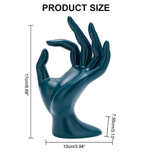 Hand Jewelry Display Holder, Dark Green OK Shaped Hand Ring Jewelry Organizer for Earring, Ring, Watch, Bracelet Storage, 3.93 x 2.75 x 6.69 Inches - color: Dark Green