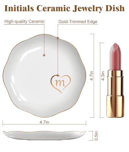 Gifts for Women – Initials Ceramic Jewelry Dish for Earrings, Necklaces, Bracelets, Rings, Watch, and Keys – Mother’s Day, Christmas, and Birthday Gifts for Women (m) - color: m