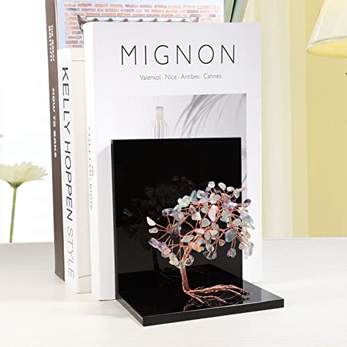 rockcloud Set of 2 Fluorite Crystal Tree Acrylic Decorative Bookends, L-Shaped Heavy Duty Book Ends to Hold Books for Home Office Shelves, Green - color: Green