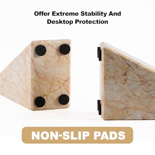 Marble Bookends，Natural Decorative Bookend for Shelves, Non-Skid Book End for Heavy Books, Idea Book Stoppers & Holder for Desk Bookshelf Decor, Modern Home Decor Cream Color Book Ends, Set of 2 - color: Turkey-cream Color