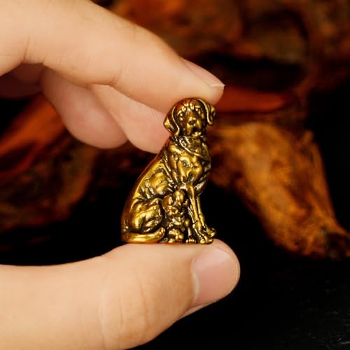 CHOVY 100% Solid Brass Mother Dog with Puppy Statue - Retro Animal Figurine, Handcrafted Desk Ornament, Vintage Collectible Art Piece, Home & Office Decor, for Dog Lovers 1.13 oz - style: Parent Child Dog