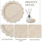 Threehoney 5.5 Inch Small Travertine Scallop Edge Stone Tray Marble Jewelry Dish Trinket Tray for Women, Perfume, Coffee Table(Round) - style: Round