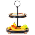 Urban Deco Wood Tiered Tray - 2-Tiered Farmhouse Serving Tray with Metal Handle for Kitchen Counter or Living Room Table - style: 2 tier-brown