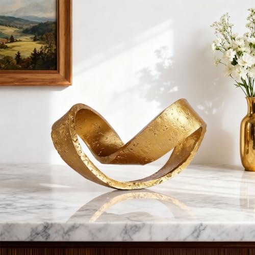 Modern Geometric Sculpture, Gold Knot Home Accent Decor, Multi-Angle Abstract Art Statue for Coffee Table, Bookshelf, Living Room, Office - Resin Artistic Knot Decor for Home and Office - color: Gold