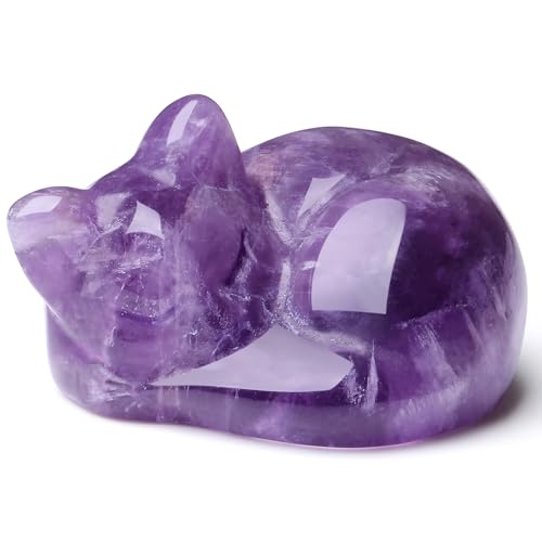 QINJIEJIE Amethyst Cat Decors Natural Healing Crystal Stones Figurine Statue Carved Polished Gemstones Decoration Office Room Desk Purple Decor Purple Gifts for Women Cat Lover Valentine Decor - color: C-purple-amethyst, size: 1.5 inches