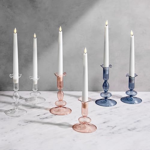LampLust Taper Candle Holders, Set of 2 Blue Candle Holders, 4.5 & 6.5 in Glass Candle Holder, Fits Standard Taper Candles, Candle Sticks Holder Decor for Table Centerpieces, Coffee Table Decor