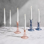 LampLust Taper Candle Holders, Set of 2 Blue Candle Holders, 4.5 & 6.5 in Glass Candle Holder, Fits Standard Taper Candles, Candle Sticks Holder Decor for Table Centerpieces, Coffee Table Decor