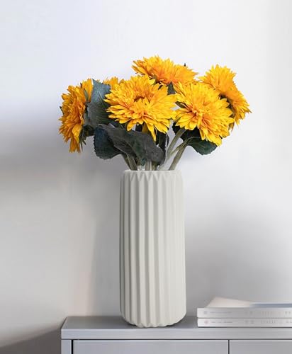 GeLive Matte White Ceramic Vase Glazed Ribbed Origami Stripe Waterproof Minimalism Home Decor Centerpiece for Fresh Bud Artificial Dried Flowers 8 Inch - style: Origami Stripe
