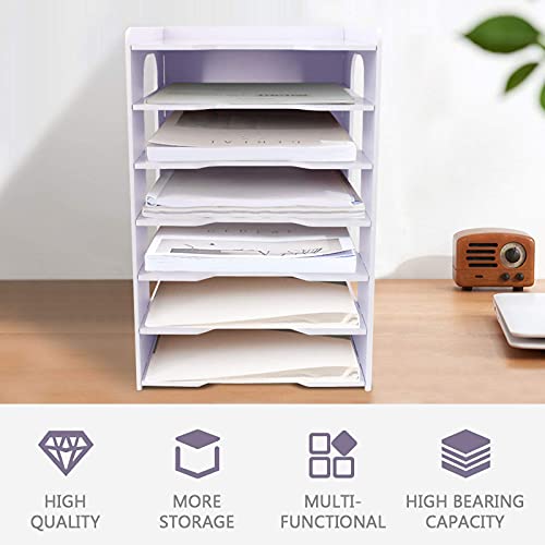 SONGWAY File Organizer for Desk - Desk Organizer for Document, Multifunctional 7 Tier Vertical File Holder, Paper Holder Organizer, Desktop File Organizer for Home Office School Decorations, White - size: 7 Tier