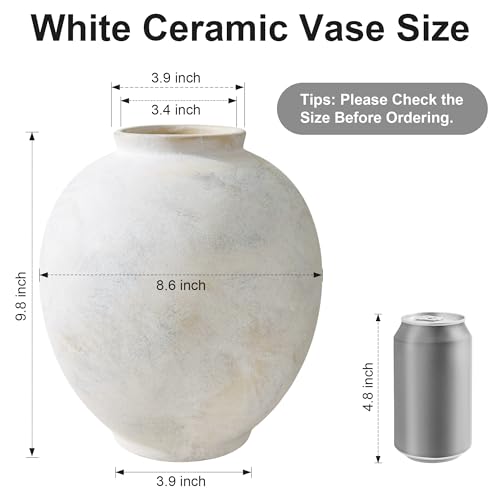 Starttag Large Ceramic Vase, 9.8 inch Rustic Farmhouse Flowers Vase for Home Decor, Sandstone Texture Round Pottery Tall Vase Indoor for Table Living Room Decor, Wabi Sabi - color: Wabi-sabi