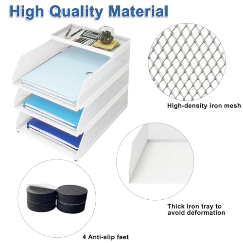 Natwind 3-Tier Stackable Paper Tray, Metal Mesh Desktop Organizer, Paper Sorter, Letter Trays,File Document Storage Rack for for Home, Office, School (White) - color: White, size: 3 tier