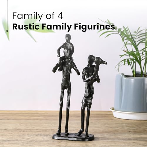Rustic Family Figurines Family of Four Sculptures Parents and Kids Statues for Bedroom Décor Cast Iron Family Sculpture for Living Room Decor Gifts for Family Unique Art Piece Modern Home Décor - style: Family of Four Sculptures