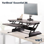 Vari - VariDesk Essential 36 - Two-Tier Standing Desk Converter for Monitor & Accessories - Height Adjustable Sit Stand Desk - Fully Assembled Monitor Riser for Home Office - 36" Wide, Black - size: Essential 36