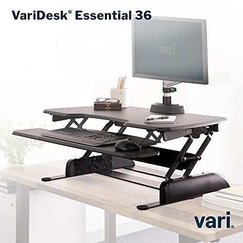 Vari - VariDesk Essential 36 - Two-Tier Standing Desk Converter for Monitor & Accessories - Height Adjustable Sit Stand Desk - Fully Assembled Monitor Riser for Home Office - 36" Wide, Black - size: Essential 36