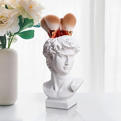 David Statue Vase - 6 Inch Greek Bust Head Aesthetic Planter White Home Decor Roman Style Resin Succulent Flower Planter Pot Sculpture Brushes Holder Makeup Pen Holder