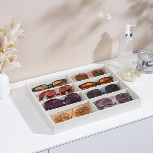 Lolalet Sunglasses Organizer Tray, 8 Grids Velvet Glasses Eyewear Holder Trays, Sunglass Display Drawer Storage for Women Men -1 Pack, Beige - color: Beige