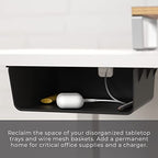 HumanCentric Under Desk Storage Shelf, Drawer Organizer for Office, Workstations, Tables, Sit Stand Desks, Gaming Setups, Mountable Storage Tray, Cable Management, Screw or Stick On with VHB Tape