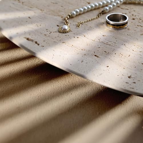 BUICCE Unique Decorative Tray, 12x6.7 Inch Natural Travertine Tray for Jewelry, Rings, Candle Holder, Bathroom Vanity & Tabletop Decor