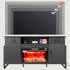 LGHM 70'' Fireplace TV Stand for TVs Up to 80 Inch, Fluted TV Stand with 30" Fireplace & Power Outlets, Farmhouse Entertainment Center with Storage Drawers for Living Room, Black - size: 38''H & Fireplace