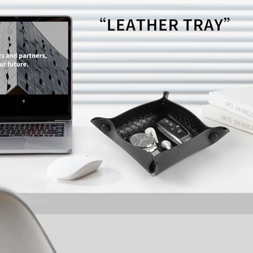 KINIVA 2 Pack PU Leather Jewelry Valet Tray for Men Women,Small Key Bowl for Entryway Table,Portable Travel Catchall Dice Tray (Square-Black-2pcs) - style: Square-Black-2pcs