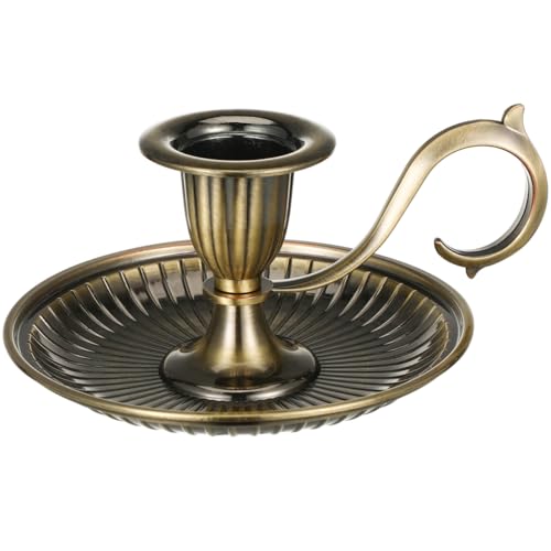 Healifty Candle Holder Candlestick Holder: Taper Candle Holders for Christmas Decor, Vintage Bronze Candlestick Holder with Handle, Candle Stand Chamberstick Handheld for Party Wedding Decor