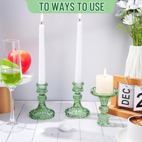 Maxcheck Set of 6 Candlestick Holders Taper Glass Candle Holder Decorative Candle Stand for Wedding Party Table Centerpiece Anniversary Festival Home Decor(Green) - color: Green