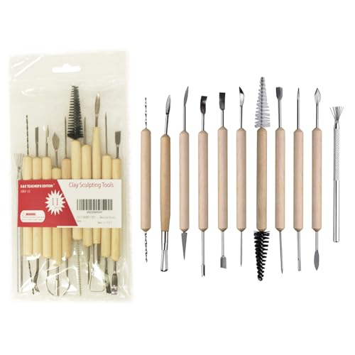 S & E TEACHER'S EDITION 11 Pcs Pottery & Clay Sculpting Tools, Double-Sided, Ceramics Tools Smooth Wooden Handles for Trimming, Embossing Pattern. - size: 11 PCS