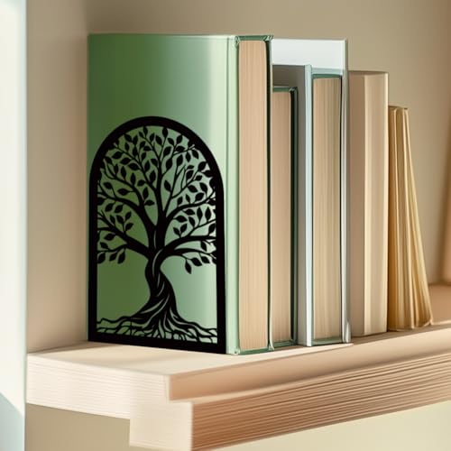 Tree of Life Book Shelf Decorative Bookends for Shelves, Book Ends for Heavy Books, Black Trees Metal Bookends for Desk Organizer, Office Library Decor Decorative Books for Home Decor - style: Tree