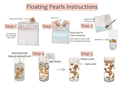 300 Floating Gold Pearls- Large Sizes- 12 Warm White Submersible LED Fairy Lights Strings with Hidable & Submersible Batteries- Fills 4 Gallons for Your Vases - color: Gold, size: 4pk+liteww