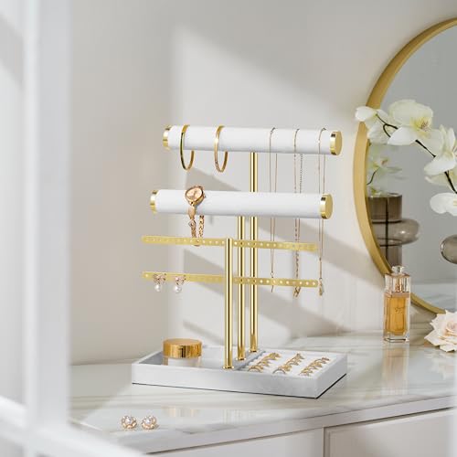 bussdis 3 Tier Bracelet Holder Display - Detachable T Bar White Velvet Bracelet Holder, Jewelry Holder Organizer for Bracelet, Necklace, Earrings, Rings - color: White, size: Large